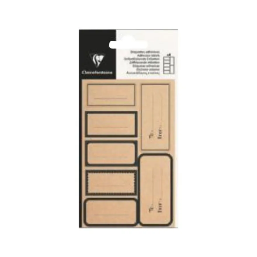 Clairefontaine - 28 Étiquettes adhésives rectangulaires kraft noir - 8 x 16 cm