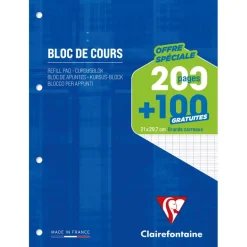 Clairefontaine - Bloc de cours - A4 - 300 pages - grands carreaux (Seyes) - perforé