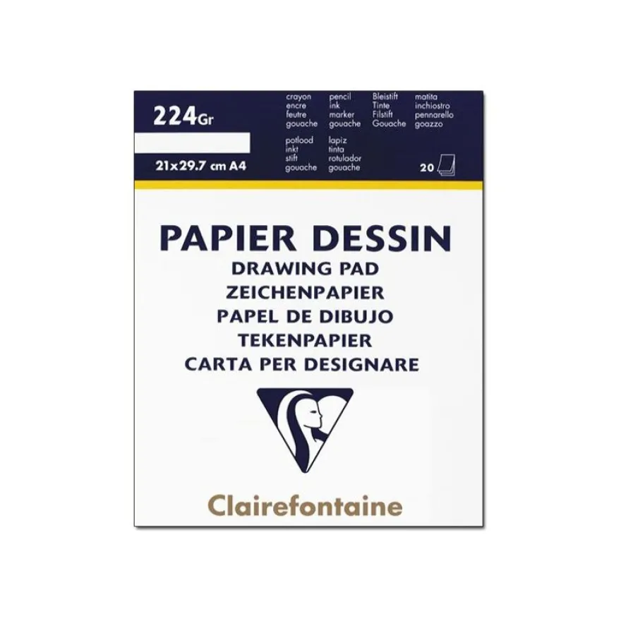 Clairefontaine - Bloc dessin - 20 feuilles - A4 - 224 gr - blanc