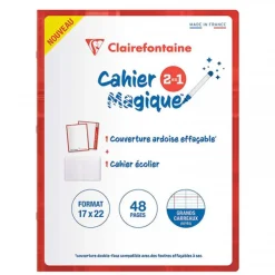 Clairefontaine - Cahier magique ardoise 17 x 22 cm - 48 pages - grands carreaux (Seyes) - couverture effaçable double-face