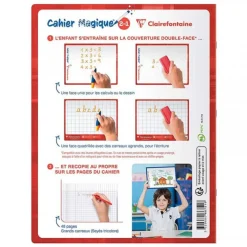 Clairefontaine - Cahier magique ardoise 17 x 22 cm - 48 pages - grands carreaux (Seyes) - couverture effaçable double-face