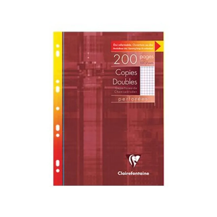 Clairefontaine - copies doubles - 200 pages - A4 - petits carreaux (5x5 mm) avec marge - perforées