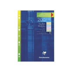 Clairefontaine - feuilles simples A4 - 200 pages - petits carreaux (5x5 mm) - perforées - coloris assorties