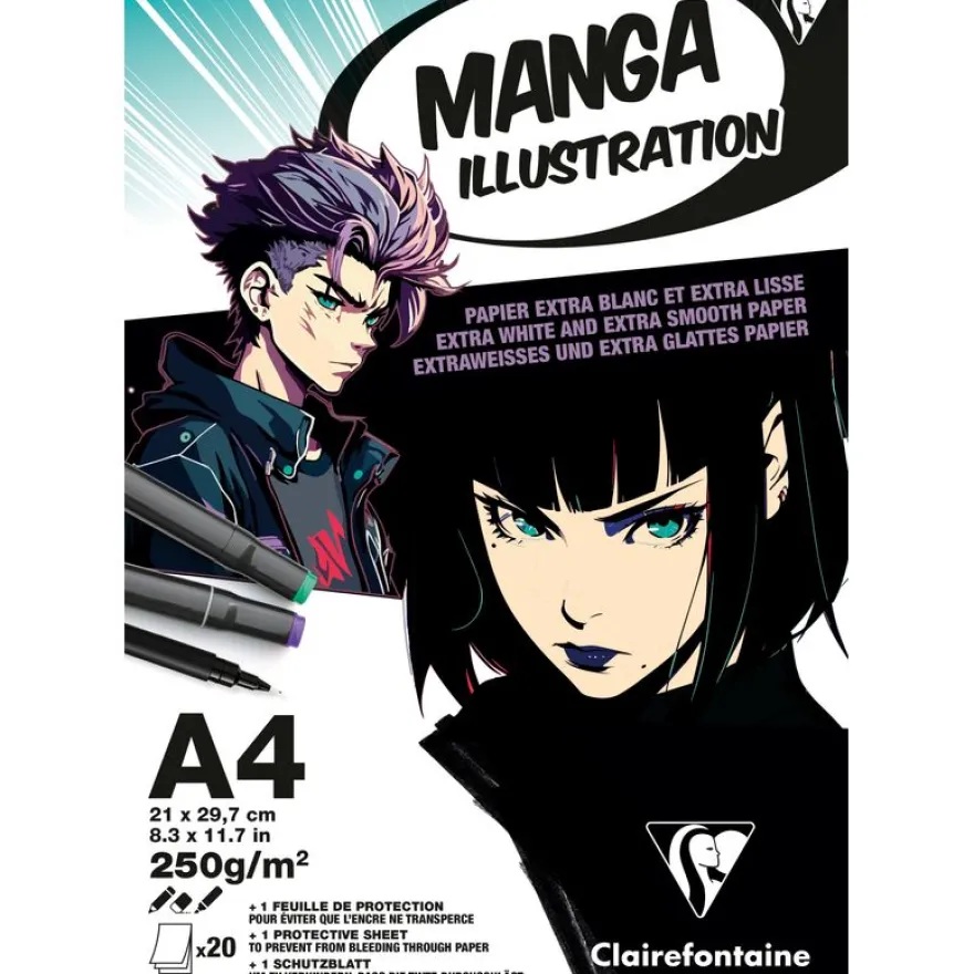 Clairefontaine - Illustration Manga - bloc encollé - A4 - 20 feuilles - 250g
