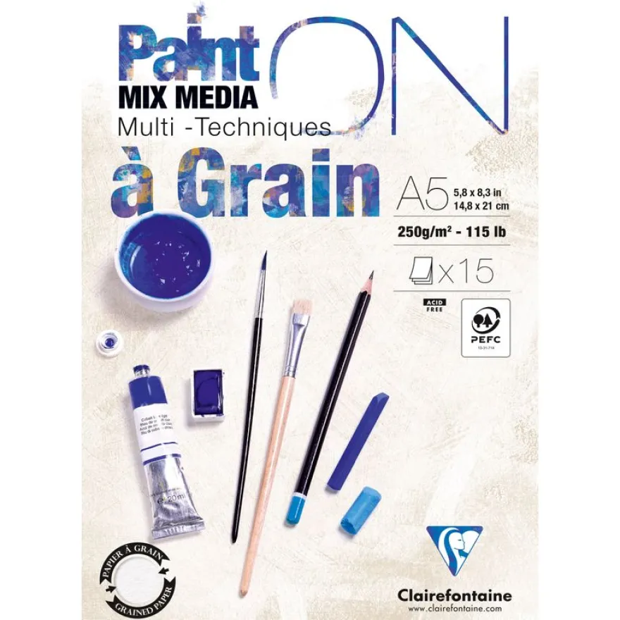 Clairefontaine - PaintON à grain - bloc encollé - A5 - 15 feuilles - 250g