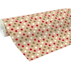 Clairefontaine - Papier cadeau kraft - 70 cm x 50 m - 60 g/m² - pois rouge/blanc/or