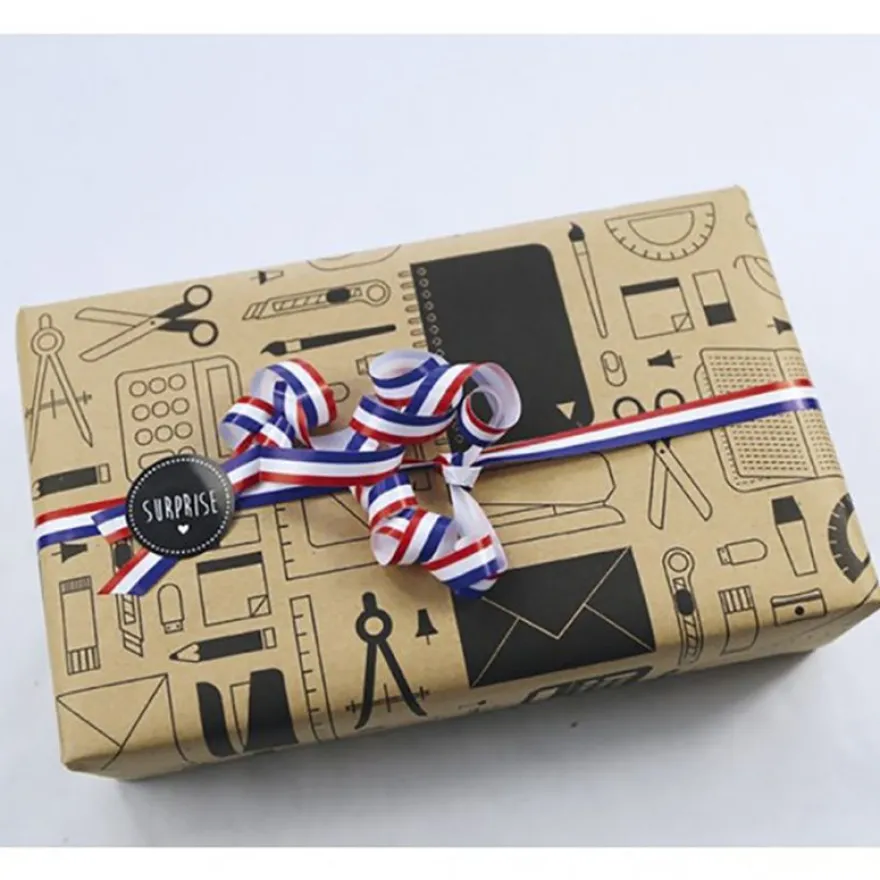 Clairefontaine - Papier cadeau kraft - 70 cm x 50 m - 70 g/m² - motif papeterie