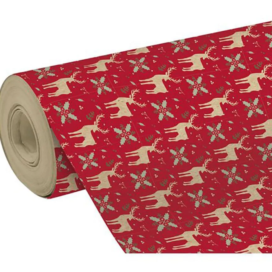 Clairefontaine - Papier cadeau kraft - 70 cm x 50 m - 70 g/m² - rennes rouges