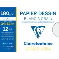 Clairefontaine - Pochette papier à dessin - 12 feuilles - 24 x 32 cm - 180 gr - blanc