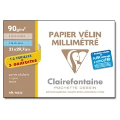 Clairefontaine - Pochette papier millimétré - 15 feuilles - A4 - 90 gr
