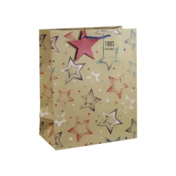 Clairefontaine - Sac cadeau kraft - étoiles multicolore - 26,5 cm x 14 cm x 33 cm