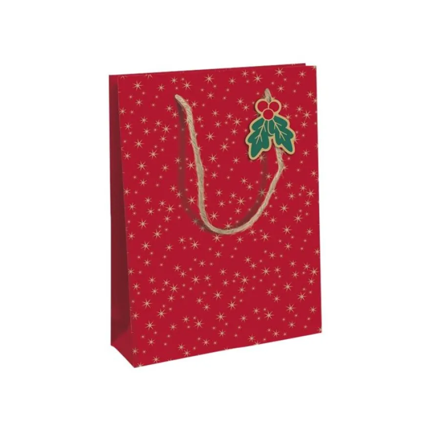 Clairefontaine - Sac cadeau kraft - holly rouge et vert - 26,5 cm x 14 cm x 33 cm