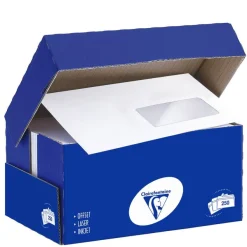 Clairefontaine Clairalfa - 250 Enveloppes DL 110 x 220 mm - 90 gr - fenêtre 35x100 mm - blanc - bande adhésive