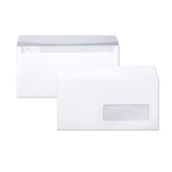 Clairefontaine Clairalfa - 250 Enveloppes DL 110 x 220 mm - 90 gr - fenêtre 35x100 mm - blanc - bande adhésive