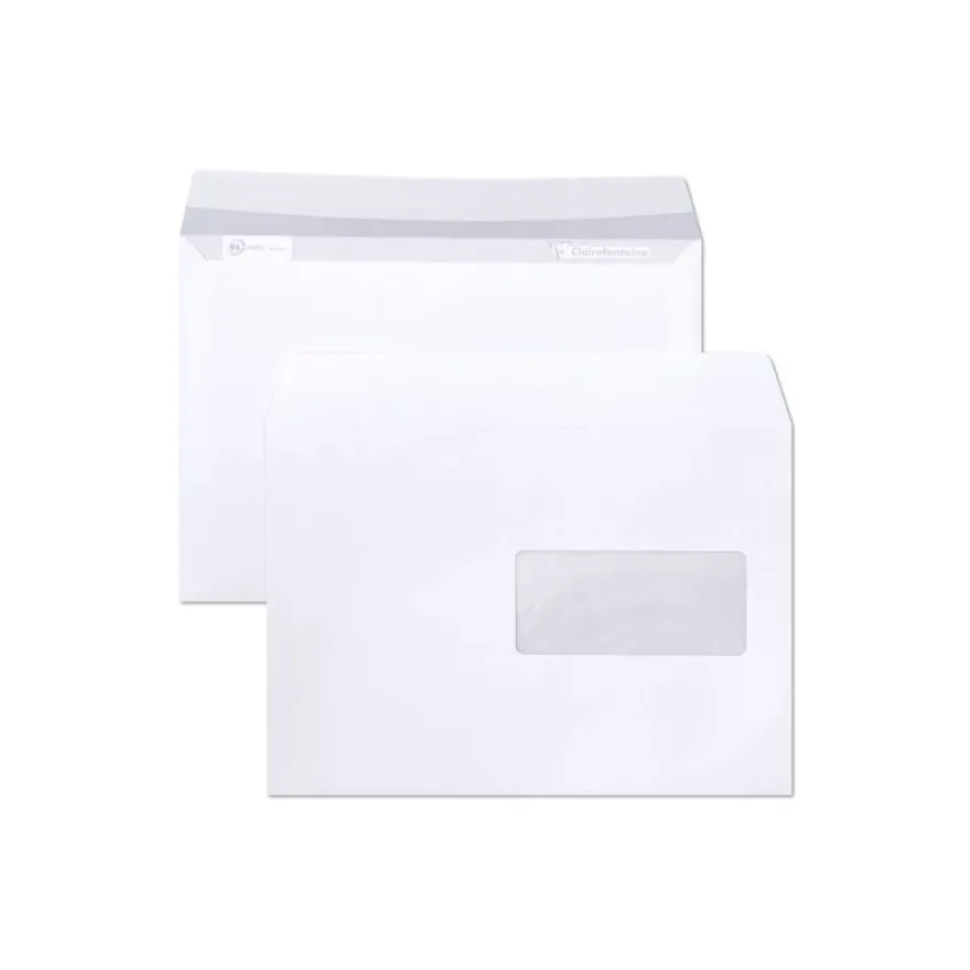 Clairefontaine Clairalfa - 250 Enveloppes C5 162 x 229 mm - 90 gr - fenêtre 45x100 mm - blanc - bande adhésive