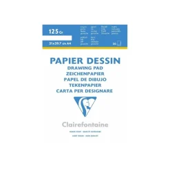Clairefontaine Dessin à Grain - Bloc dessin - 20 feuilles - A4 - 125 gr - blanc