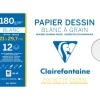 Clairefontaine Dessin à Grain - Pochette papier à dessin - 12 feuilles - A4 - 180 gr - blanc