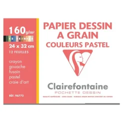 Clairefontaine Dessin à Grain - Pochette papier à dessin - 12 feuilles - 24 x 32 cm - 160 gr - blanc