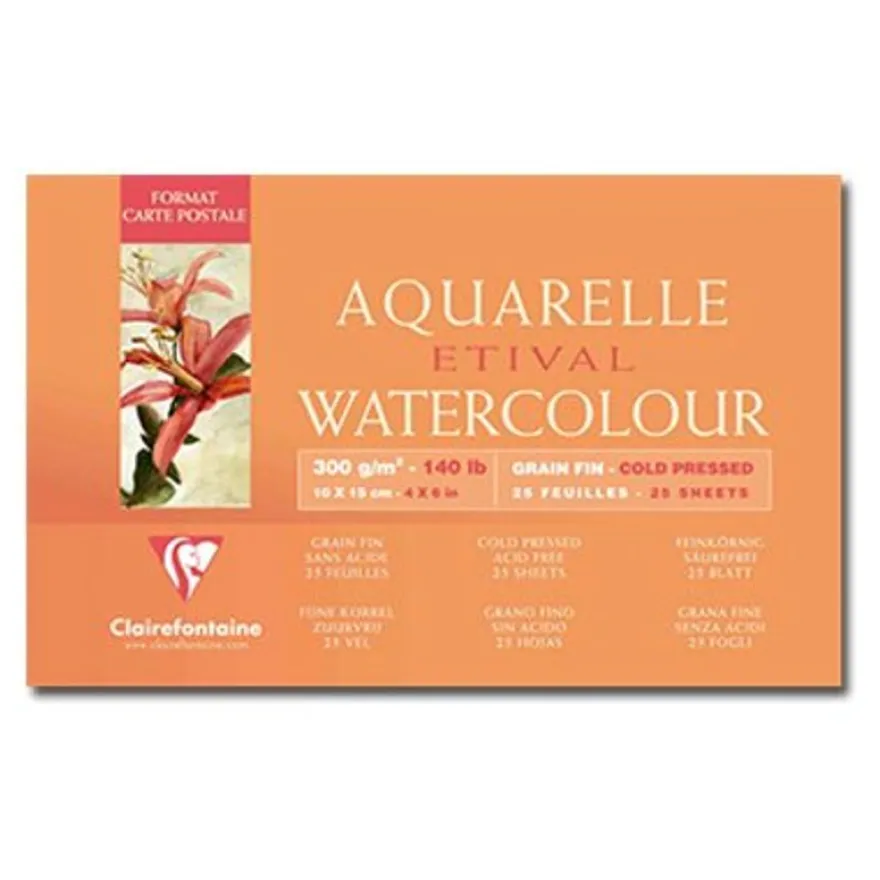 Clairefontaine Etival - Bloc de papier aquarelle - 25 feuilles 10 x 15 cm - 300 g/m²