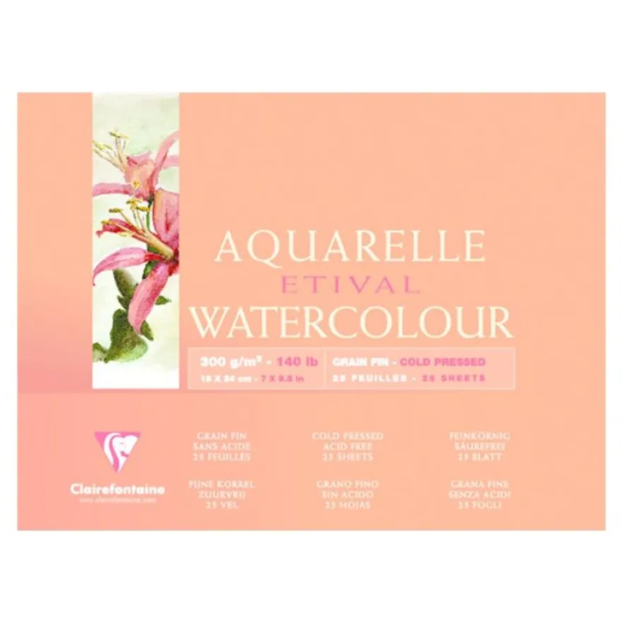 Clairefontaine Etival - Bloc de papier aquarelle - 25 feuilles 18 x 24 cm - 300 g/m²