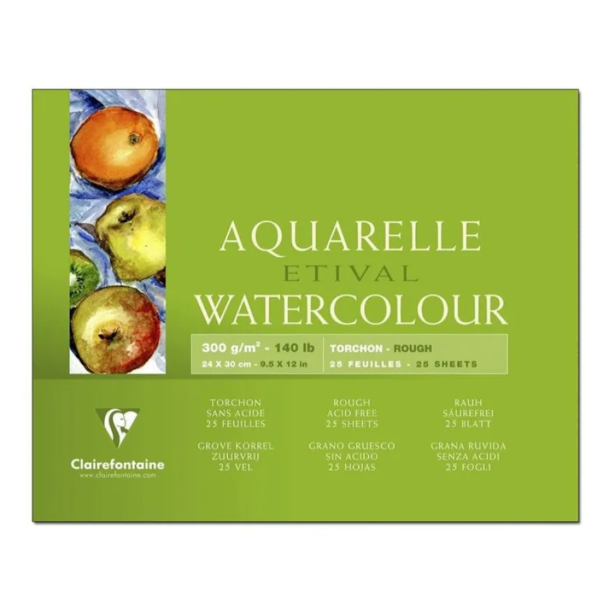 Clairefontaine Etival - Bloc de papier aquarelle grain torchon - 25 feuilles 24 x 30 cm - 300 g/m²