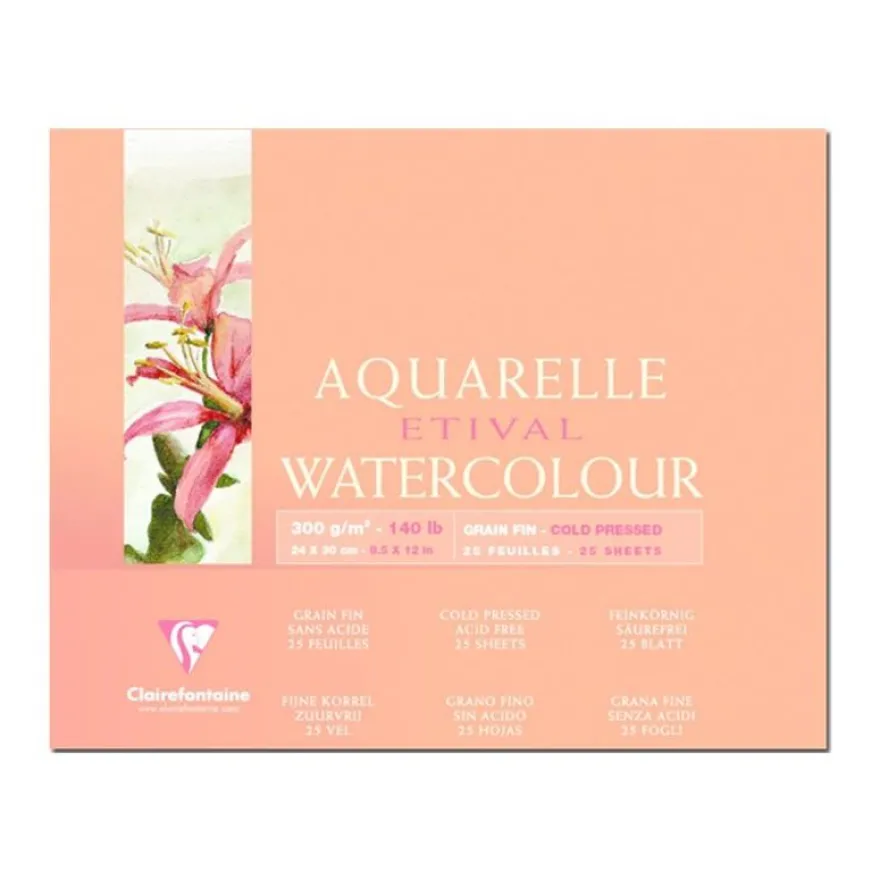 Clairefontaine Etival - Bloc de papier aquarelle - 25 feuilles 24 x 30 cm - 300 g/m²