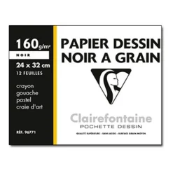 Clairefontaine Etival - Pochette papier à dessin - 12 feuilles - 24 x 32 cm - 160 gr - noir