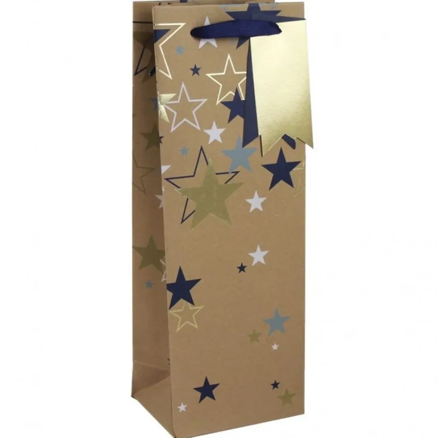Clairefontaine Everyday Adult - Sac cadeau bouteille - 12,7 cm x 9 cm x 35.5 cm - pluie d'étoiles - argent