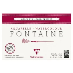 Clairefontaine Fontaine - Bloc de papier aquarelle grain fin - 10 x 15 cm - 25 feuilles - 300 g/m²