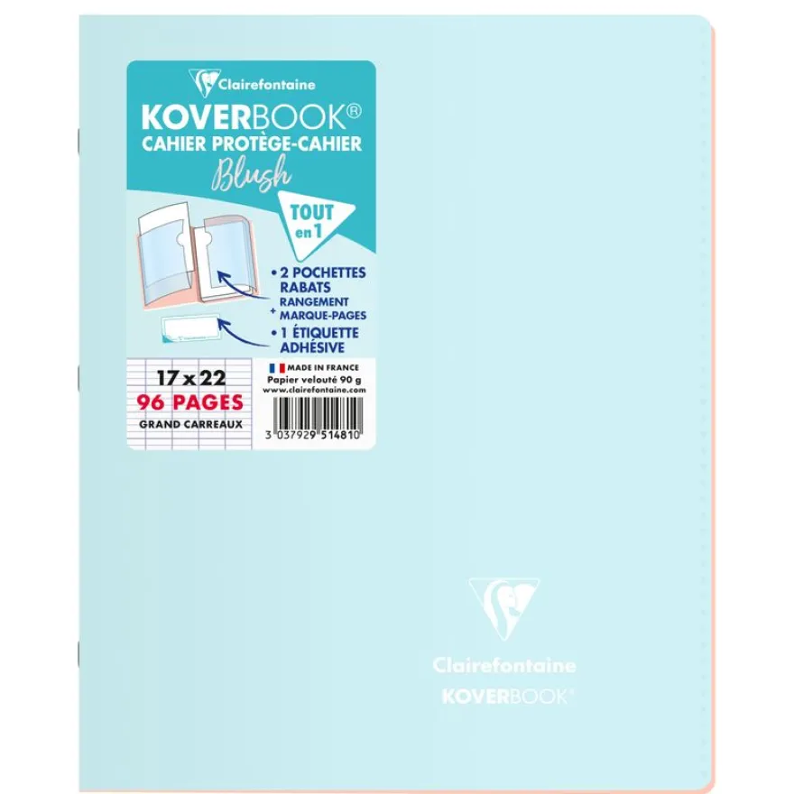 Clairefontaine Koverbook Blush - Cahier polypro 17 x 22 cm - 96 pages - grands carreaux (Seyes) - disponible dans différentes couleurs pastels