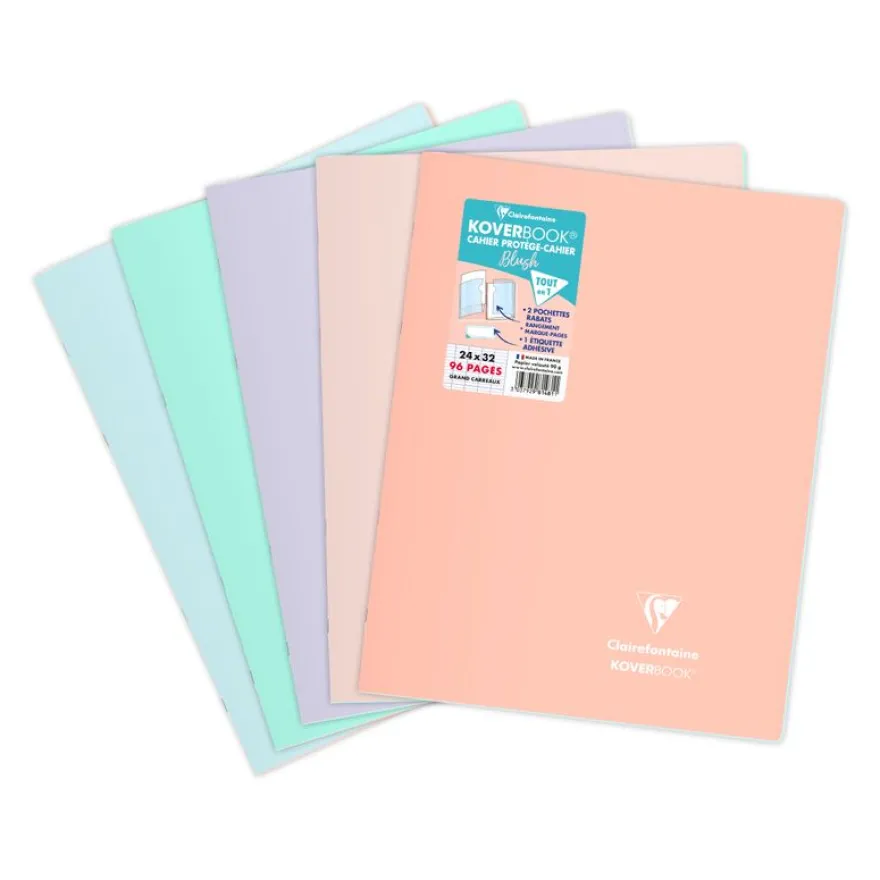 Clairefontaine Koverbook Blush - Cahier polypro 24 x 32 cm - 96 pages - grands carreaux (Seyes) - disponible dans différentes couleurs pastels