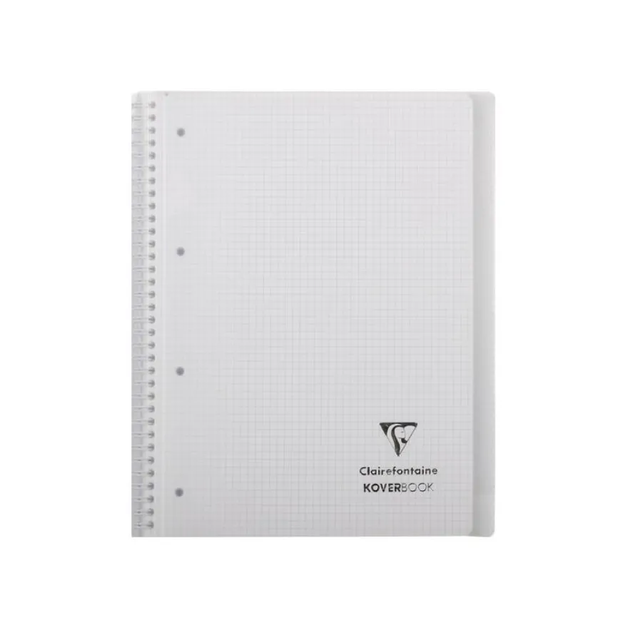Clairefontaine Koverbook - Cahier à spirale polypro A4+ (22,5 x 29,7 cm) - 160 pages - petits carreaux (5x5 mm) - disponible dans différentes couleurs