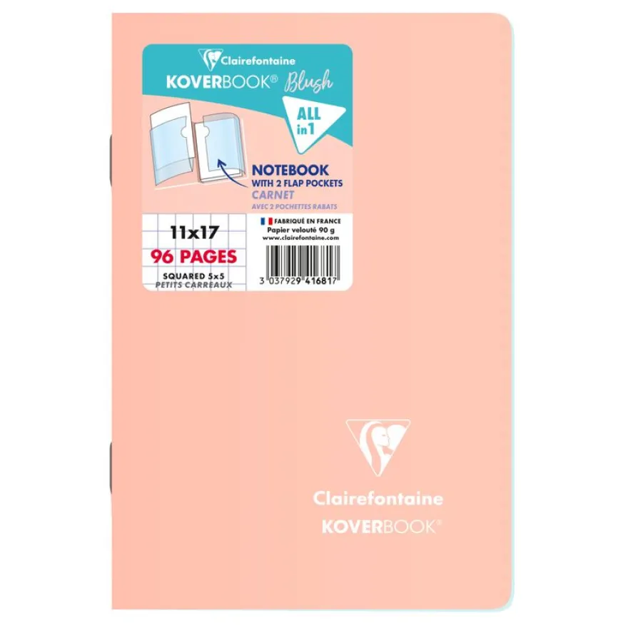 Clairefontaine Koverbook - Carnet polypro 11 x 17 cm - 96 pages - petits carreaux (5x5 mm) - disponible dans différentes couleurs pastels