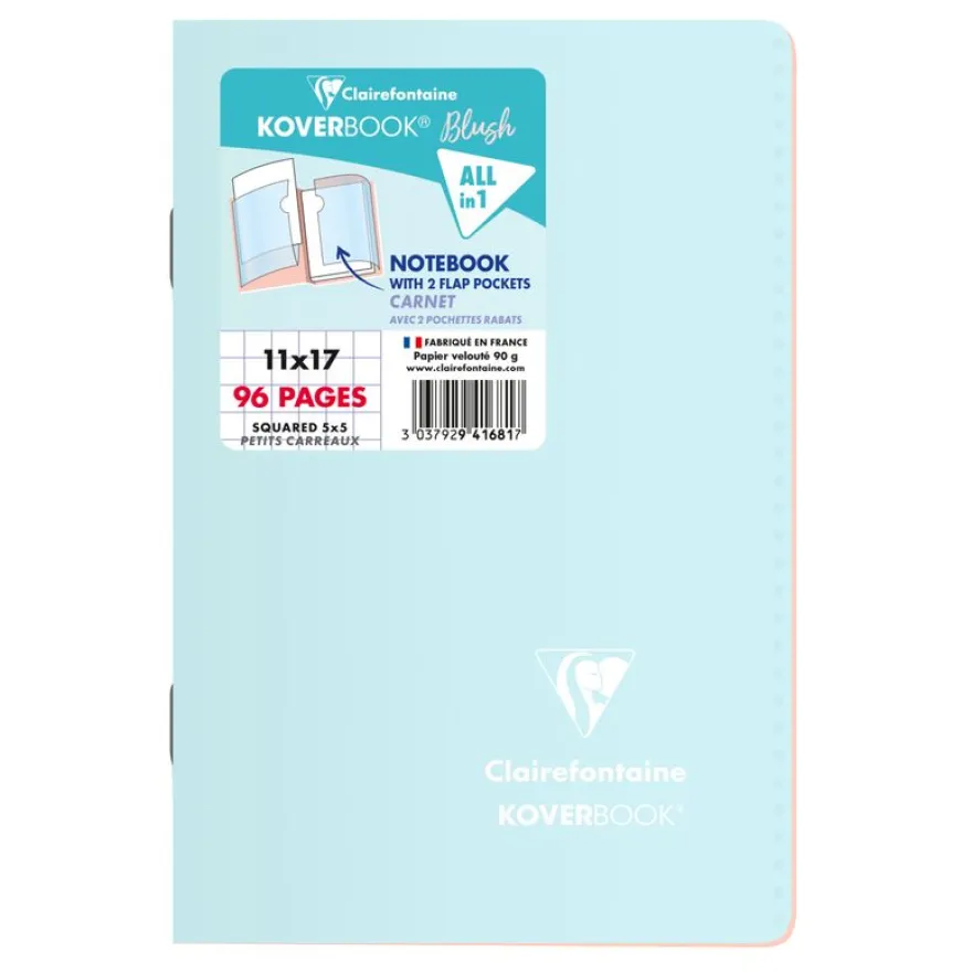 Clairefontaine Koverbook - Carnet polypro 11 x 17 cm - 96 pages - petits carreaux (5x5 mm) - disponible dans différentes couleurs pastels
