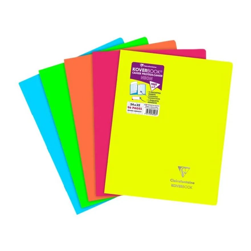 Clairefontaine Koverbook Neon - Cahier polypro 24 x 32 cm - 96 pages - grands carreaux (Seyes) - disponible dans différentes couleurs