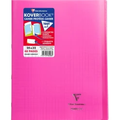 Clairefontaine Koverbook - Cahier polypro 24 x 32 cm - 48 pages - grands carreaux (Seyes) - disponible dans différentes couleurs