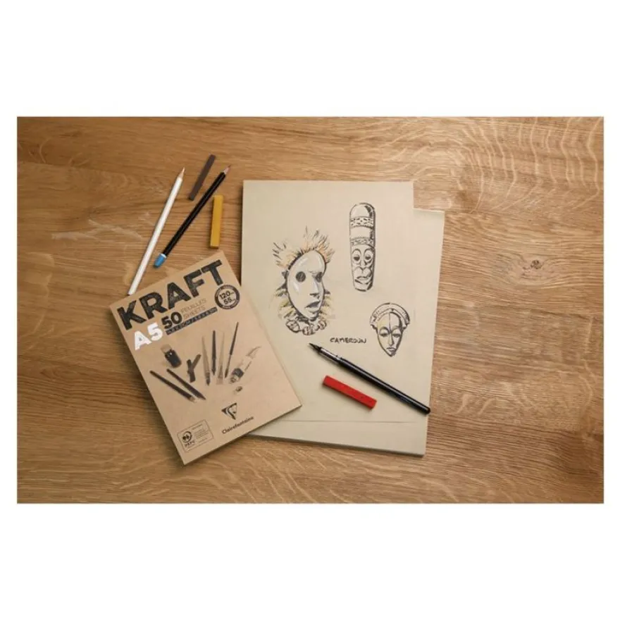 Clairefontaine Kraft - Bloc de dessin encollé - A5 - 100 feuilles - 90 gr