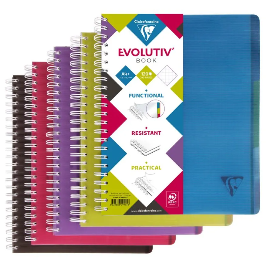 Clairefontaine Linicolor Evolutiv'Book - Cahier à spirale - A4 (21x29,7 cm) - 240 pages - petits carreaux (5x5 mm) avec marge