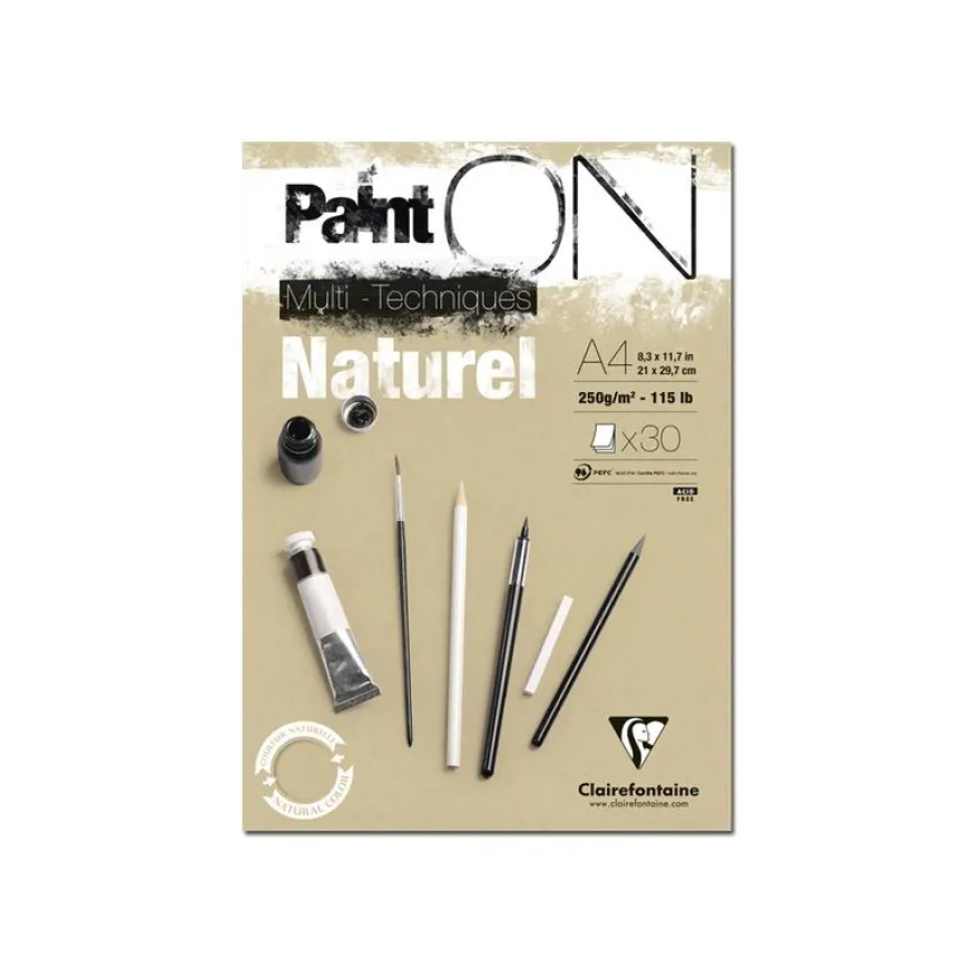 Clairefontaine Paint ON Naturel - Bloc encollé - A4 - 30 feuilles - 250 gr