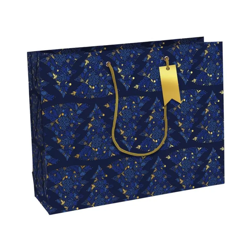 Clairefontaine Rhodia - Sac shopping 37,3 x 11,8 x 27,5 cm - indéchirable - blue & gold trees - azurite blue, or
