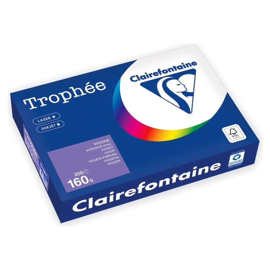 Clairefontaine Trophée - Papier - lilas intense - A4 (210 x 297 mm) - 160 g/m² - Ramette de 250 feuilles