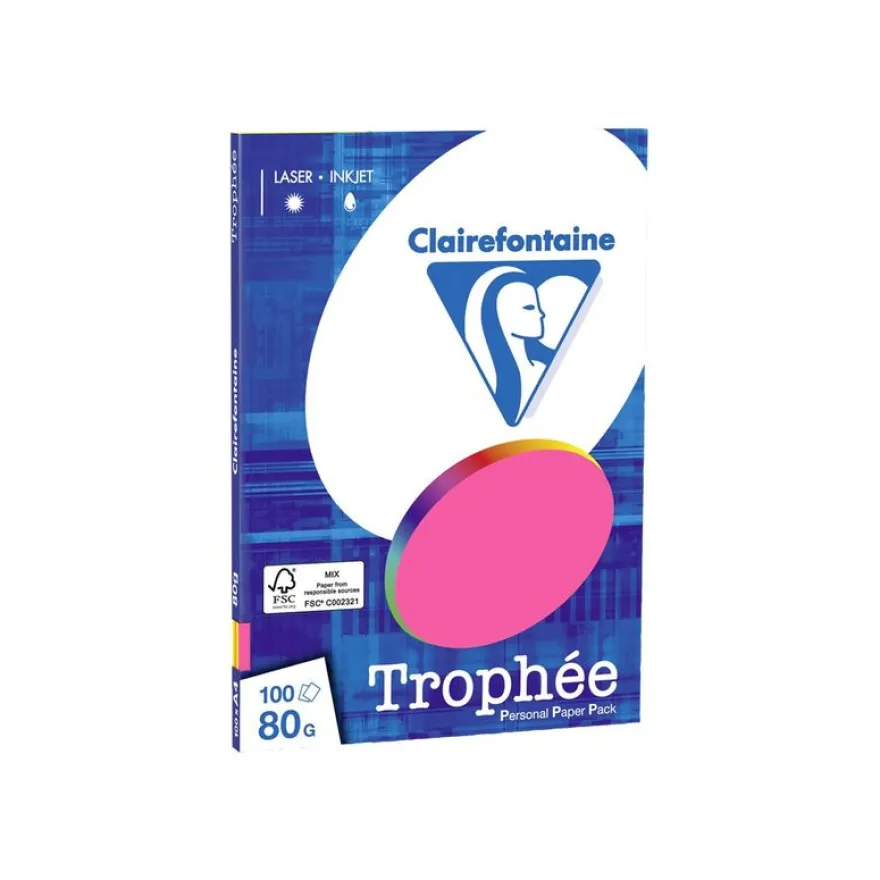 Clairefontaine Trophée - Papier couleur - A4 (210 x 297 mm) - 80 g/m² - Ramette de 100 feuilles - coloris fluos assortis