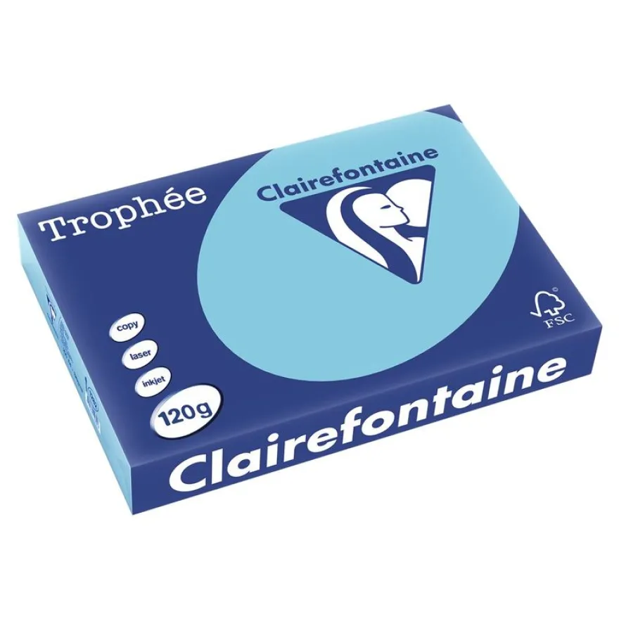 Clairefontaine Trophée - Papier couleur - A4 (210 x 297 mm) - 120 g/m² - Ramette de 250 feuilles - bleu alizé