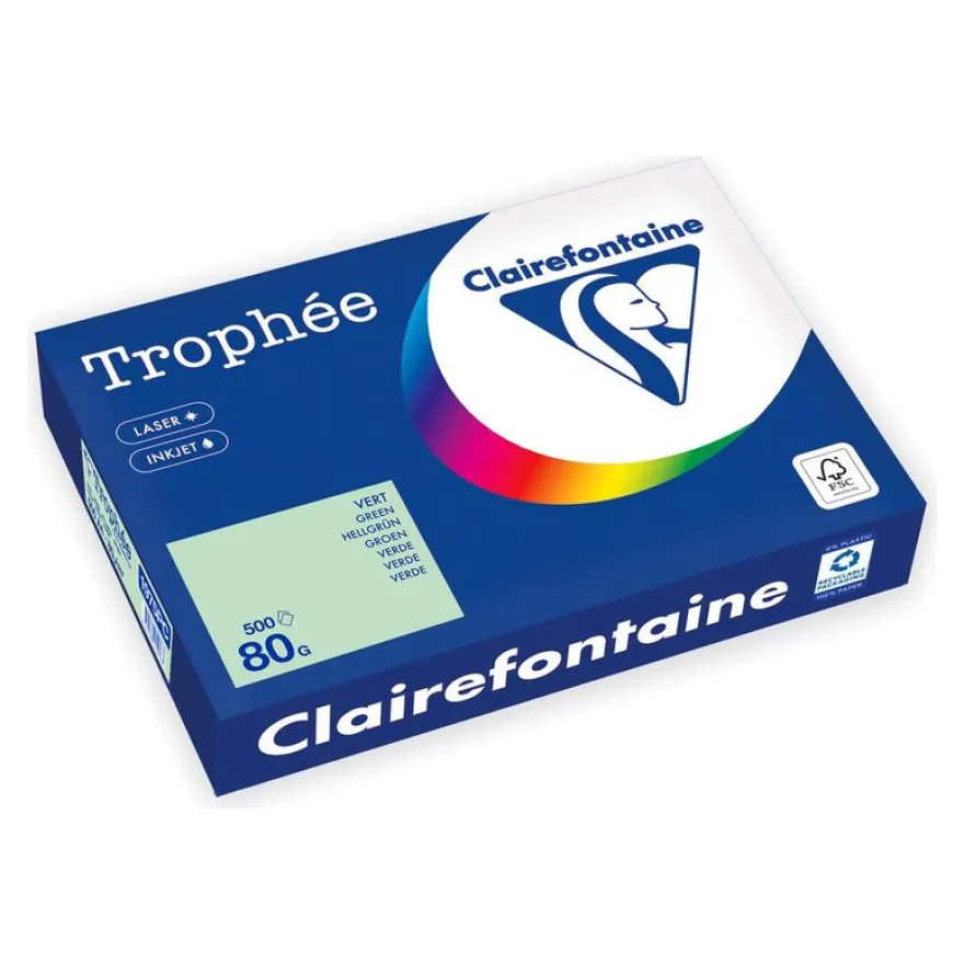 Clairefontaine Trophée -Papier - vert - A4 (210 x 297 mm) - 80 g/m² - Ramette de 500 feuilles