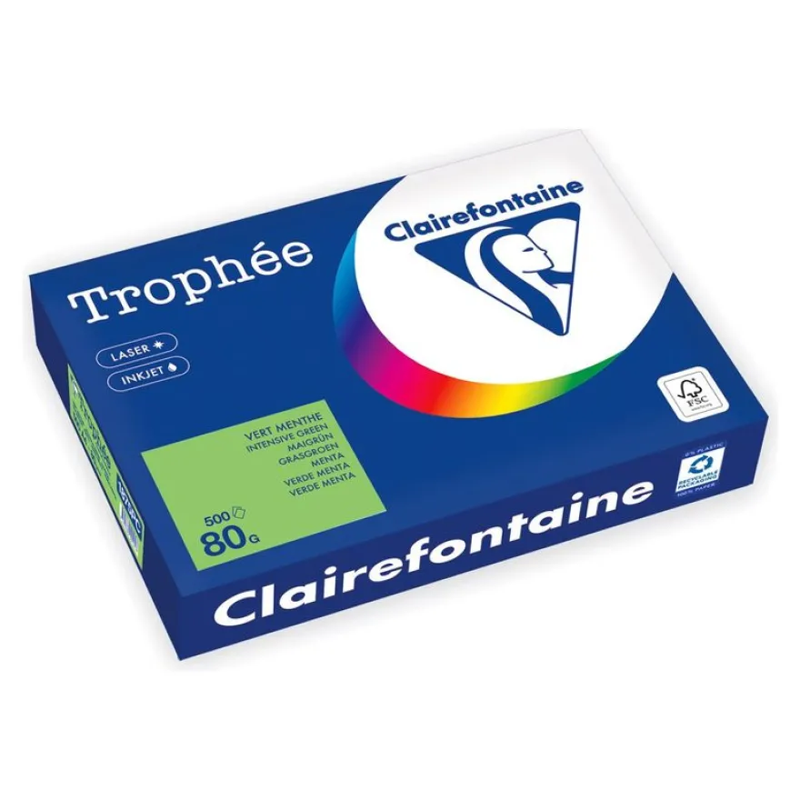 Clairefontaine Trophée -Papier - vert intense - A4 (210 x 297 mm) - 80 g/m² - Ramette de 500 feuilles
