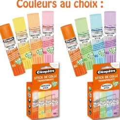 Cléopatre - Boite de 4 bâtons Pastel de colle TRANSPARENTE - Cléostick - Adhésive en 8g
