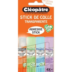 Cléopatre - Boite de 4 bâtons Pastel de colle TRANSPARENTE - Cléostick - Adhésive en 8g