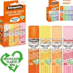 Cléopatre - Boite de 4 bâtons Pastel de colle TRANSPARENTE - Cléostick - Adhésive en 8g