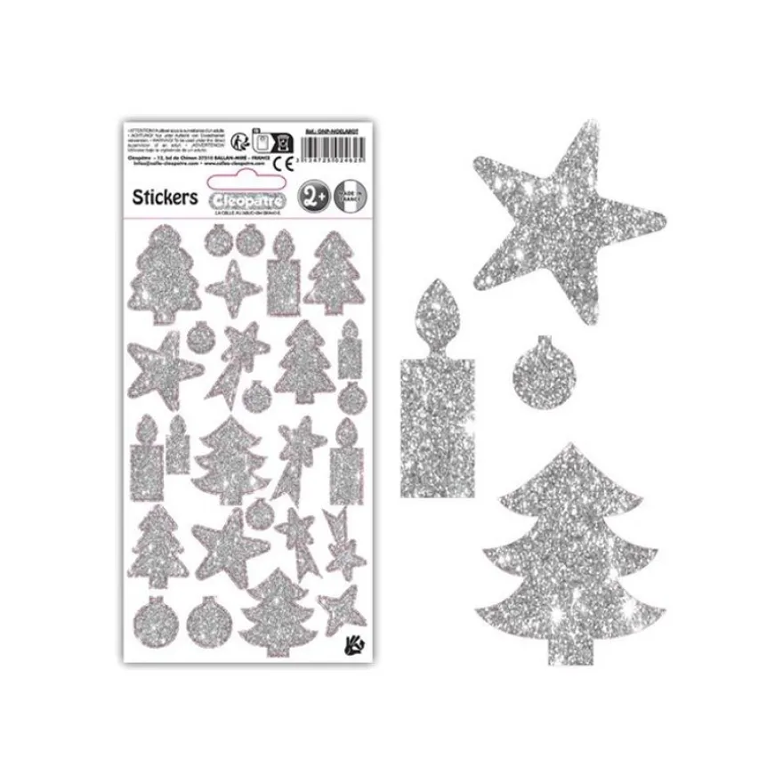 Cléopâtre - Jeu d'adhésifs de décoration - 27 pièces - noël - 10 - 40 mm - argent - non permanent