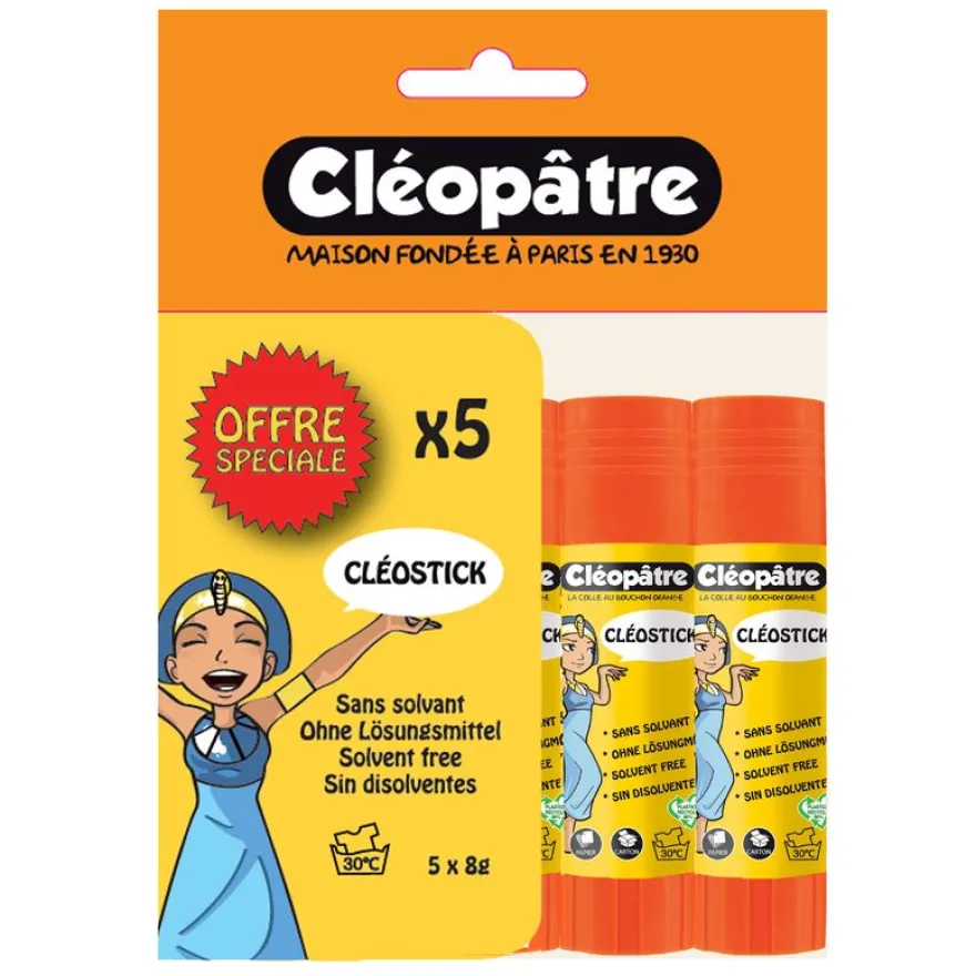 Cléopâtre - Lot de 5 bâtons de colle - Blanche - 8 gr